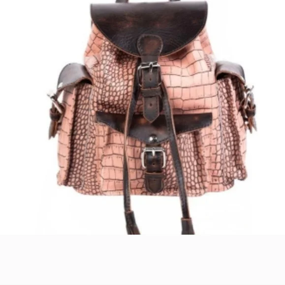 Freebird by Steven Pink Croc-Embossed Backpack with Dark Brown Trim DETROIT Women main image 2